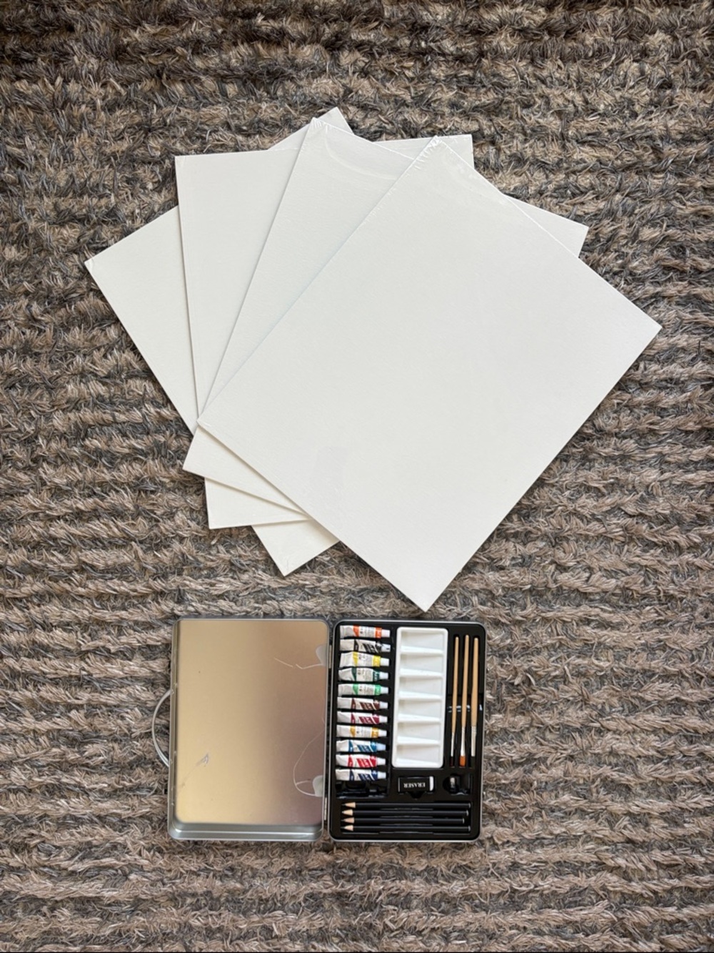 Four Large 20” x 16” Canvas Panel with free gift of Artist Tool Set